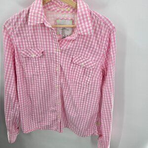 American Eagle Outfitters Pink White Gingham 100% Cotton Button Down Blouse 14